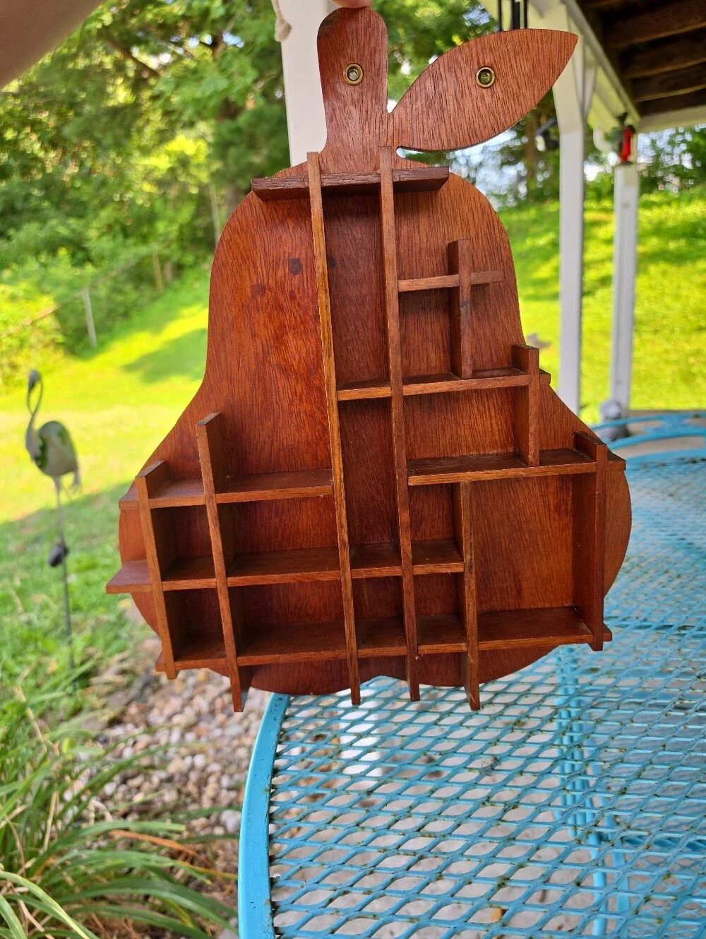 Vtg Pear Shaped Wood Wall Hanging Curio Trinket Shadow Box Cottage Core